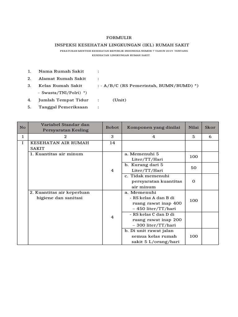 Form Inspeksi KL Rumah Sakit | PDF