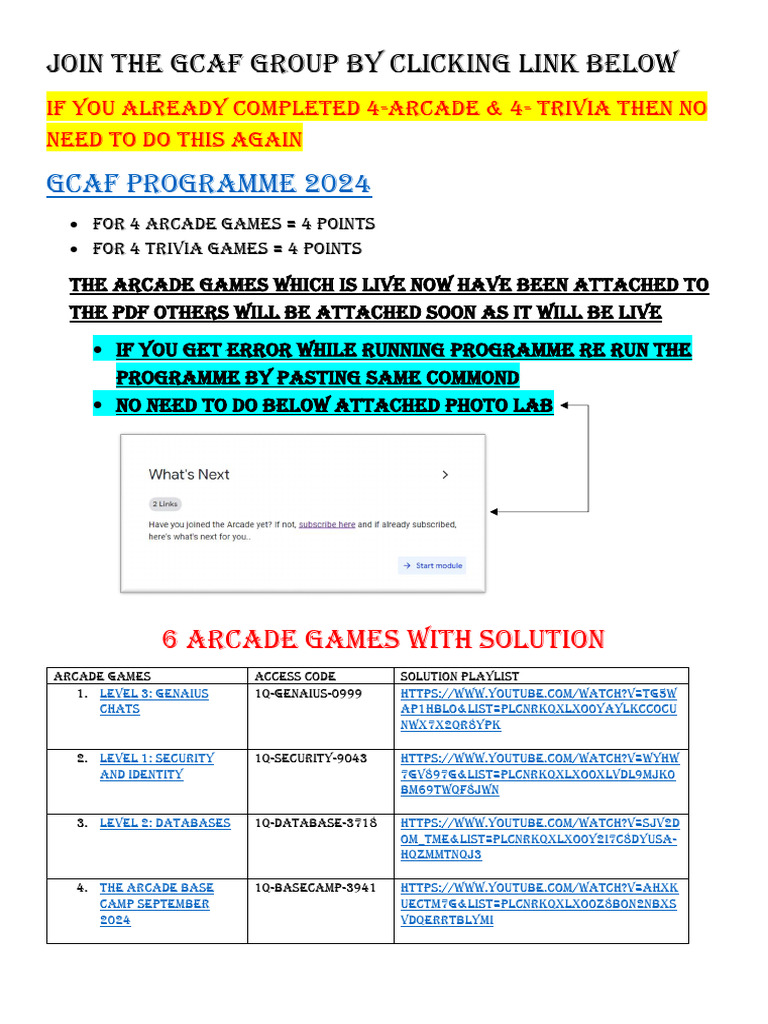 GCAF 2024: Arcade & Trivia Games | PDF