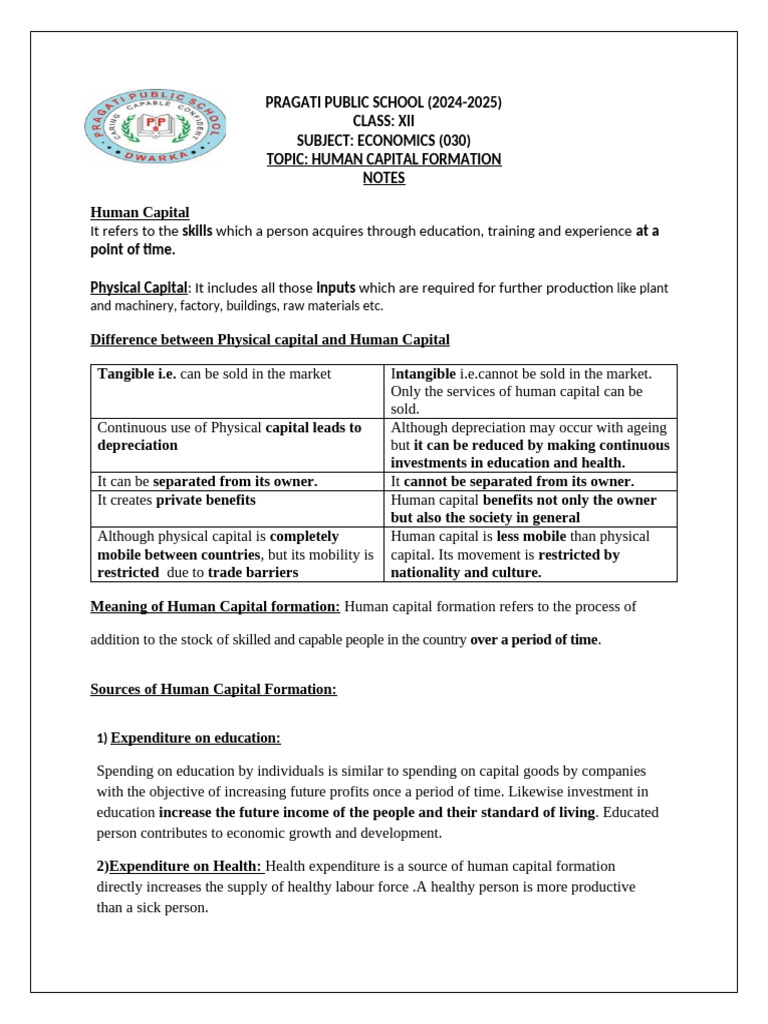 Human Capital formation | PDF | Cost Of Living | Human Capital