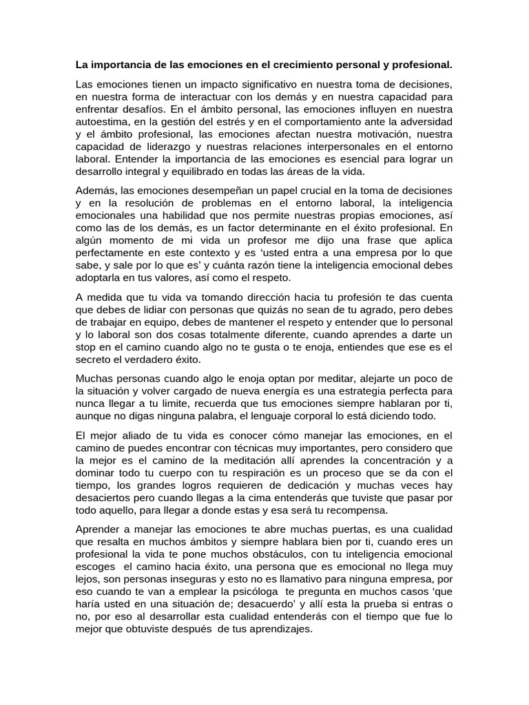 La Importancia de Las Emociones en El Crecimiento Personal y ...