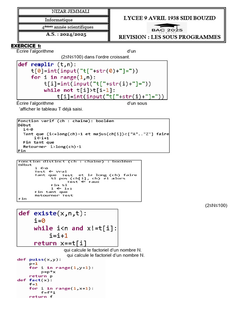 Exercices Python pour Algorithmes et Modules | PDF | Python (Langage de ...