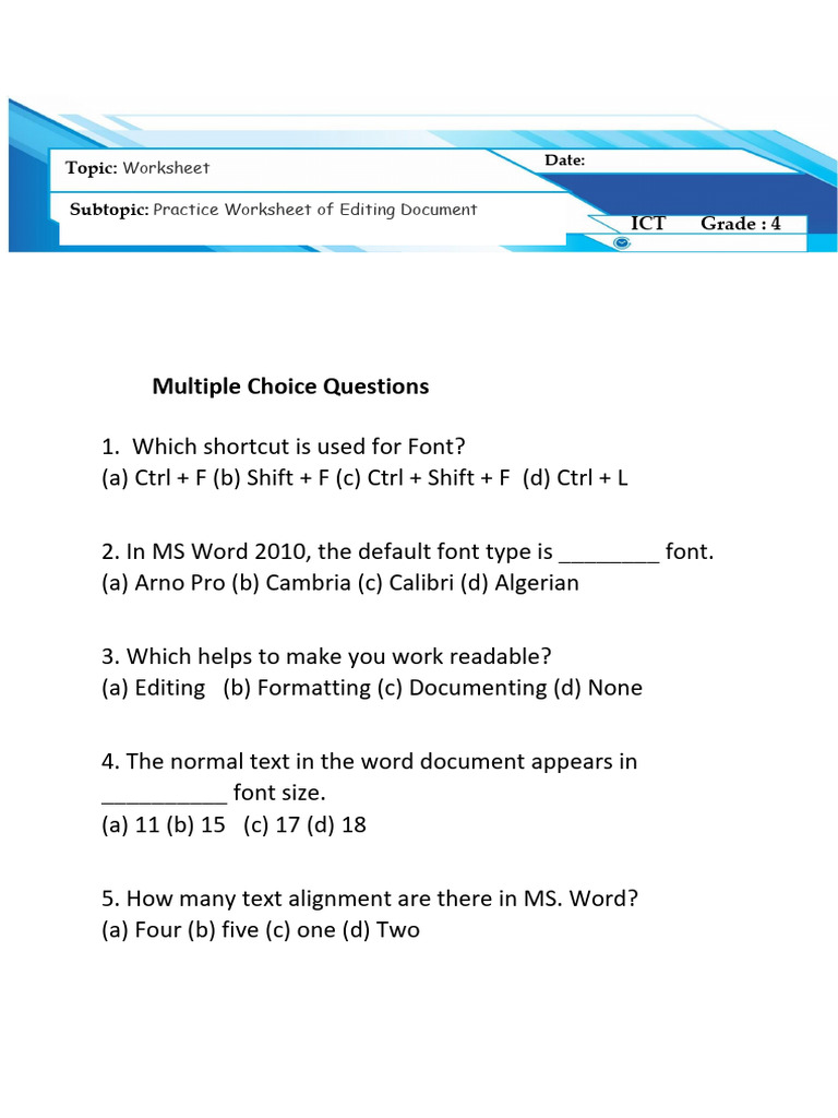 MS Word Editing Practice Questions | PDF | Computers