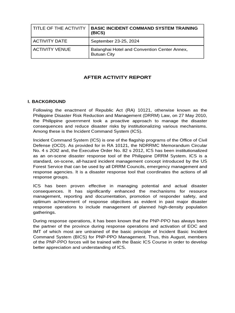 Basic ICS Training After Activity Report | PDF | Incident Command ...