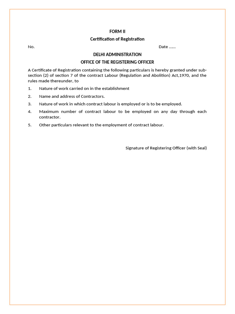 Form II Registration Certificate Details | PDF | Finance & Money Management