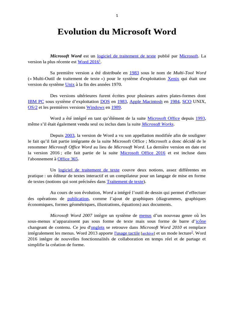 Évolution de Microsoft Word depuis 1983 | PDF | Microsoft Word ...
