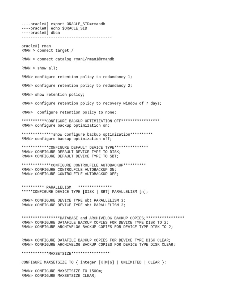 RMAN Configuration and Database Shutdown Guide | PDF