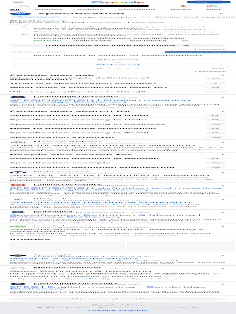 SPECIFICATION DEFINITION MEANING intelligence overview