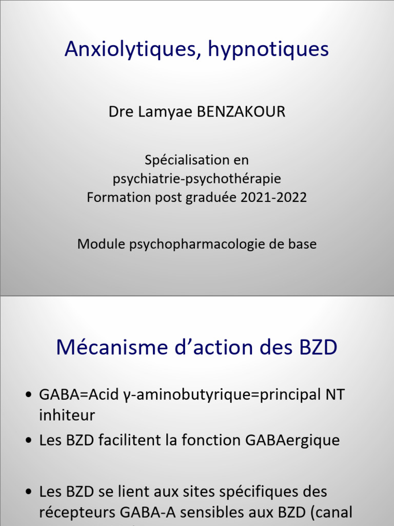Cours 16 12 21 Psychopharmaco Anxiolytiqueshypnotiques PDF — free download