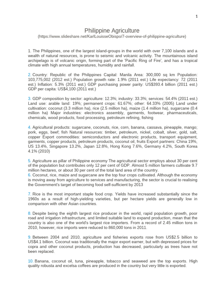 Philippine Agriculture Overview | PDF | Agriculture | Loam