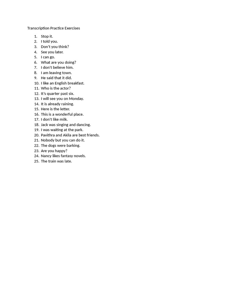 Transcription Practice Exercises Pdf