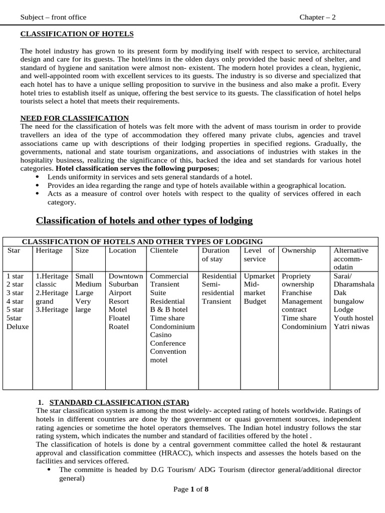 HOTEL CLASSIFICATION | PDF | Hotel | Franchising