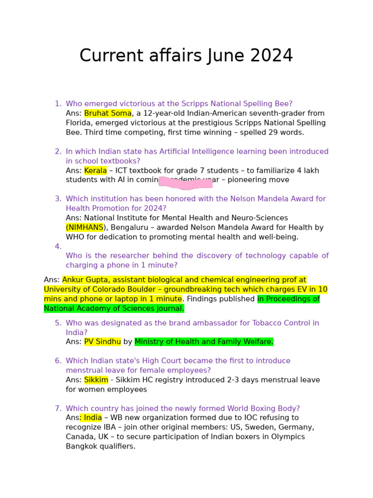 Current Affairs June 2024 | PDF