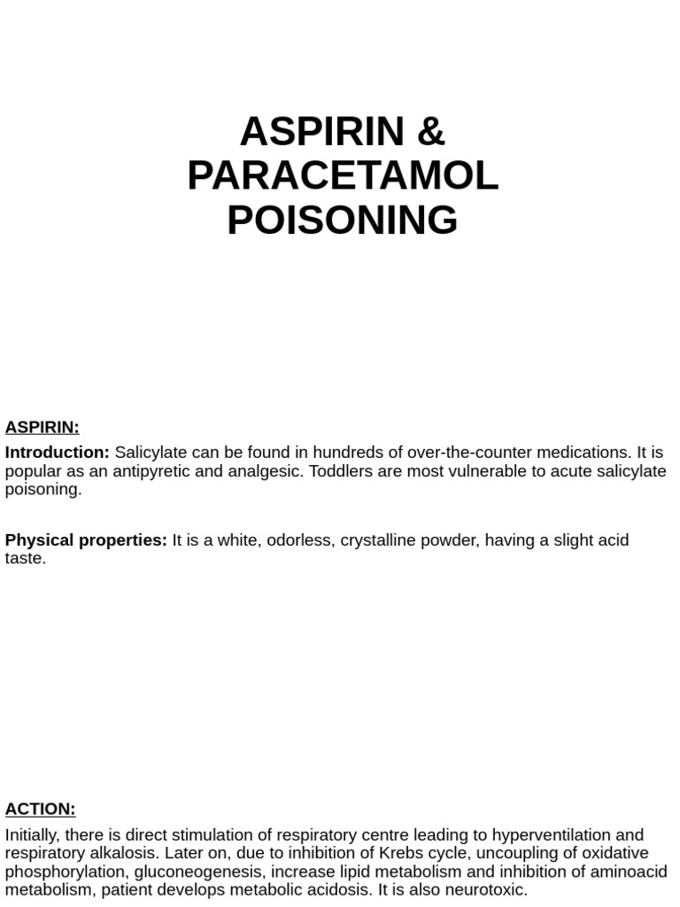 Aspirin & Paracetamol Poisoning | PDF | Aspirin | Hemodialysis