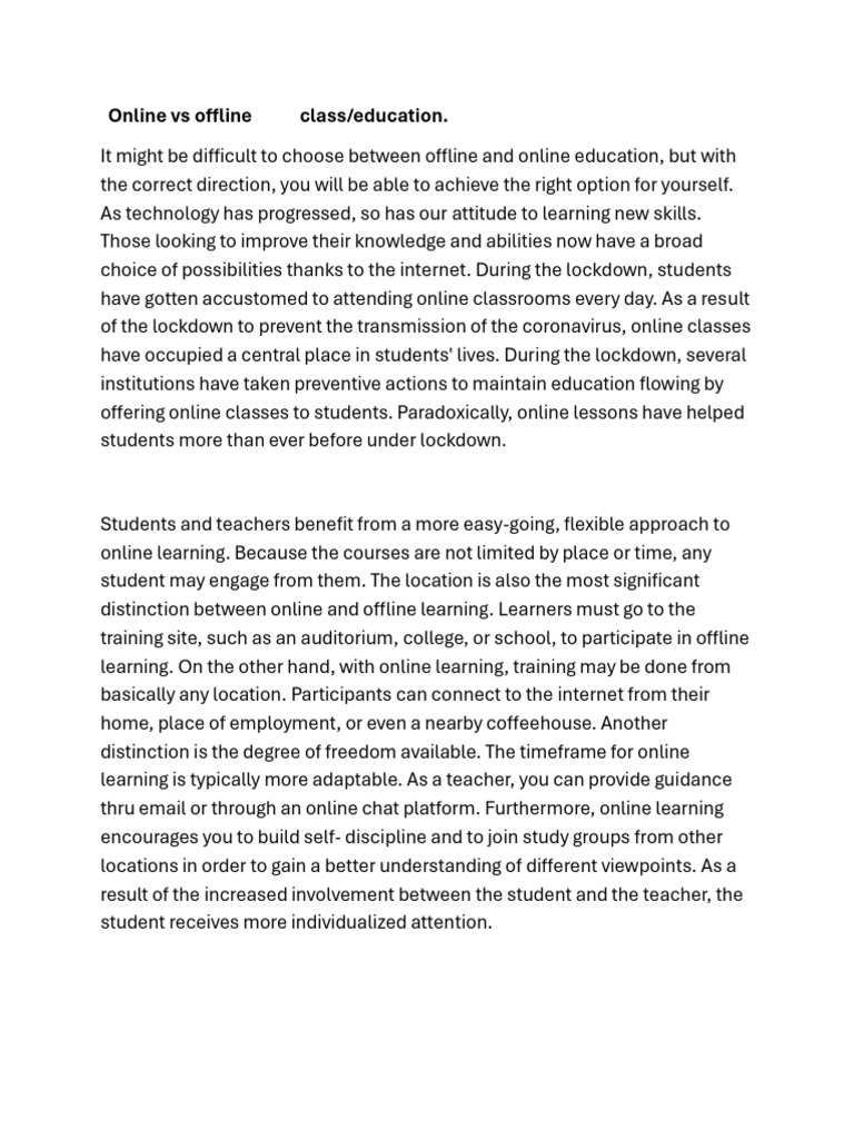 Online vs Offline Education: Pros & Cons | PDF | Learning | Educational ...