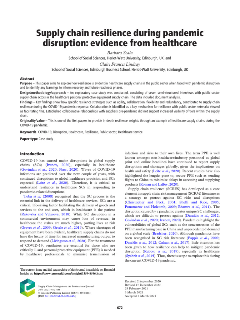 Healthcare Supply Chain Resilience in COVID-19 | PDF | Supply Chain ...