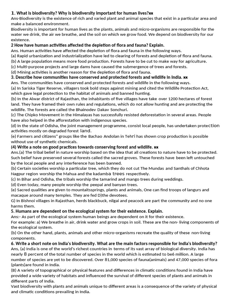 Importance of Biodiversity and Conservation | PDF | Biodiversity | Water