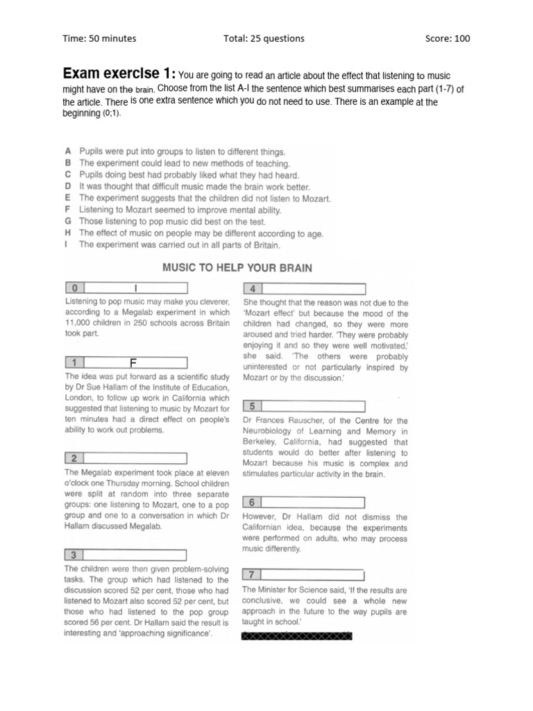 Exam Exercise 1:: Time: 50 Minutes Total: 25 Questions Score: 100 | PDF