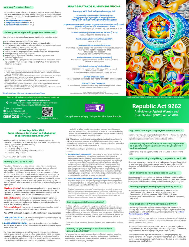PCW Brochure R.A 9262 Anti VAWC Act Filipino 2024 | PDF