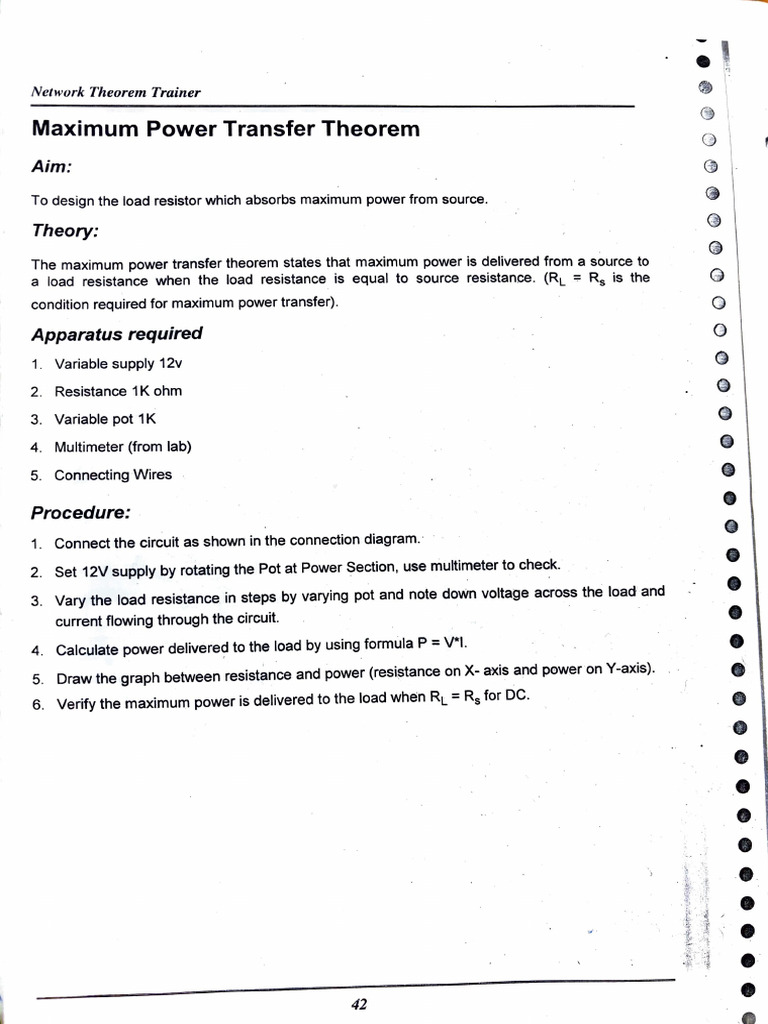 Maximum Power Transfer Experiment Guide | PDF | Electrical Resistance ...