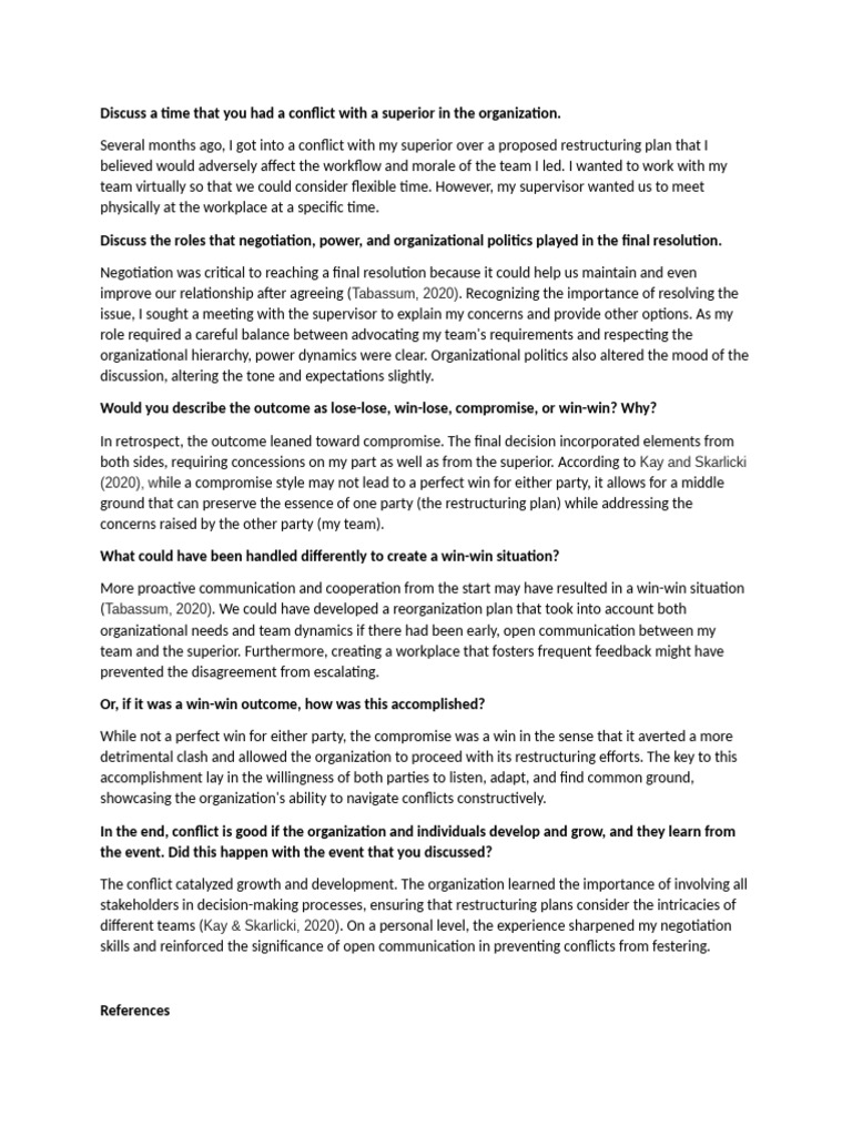 Resolving Workplace Conflict: A Case Study | PDF | Negotiation | Psychology