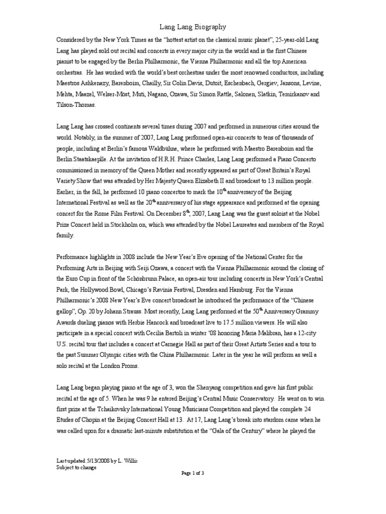 Lang Lang Biography Classical Music Leisure Free 30day Trial