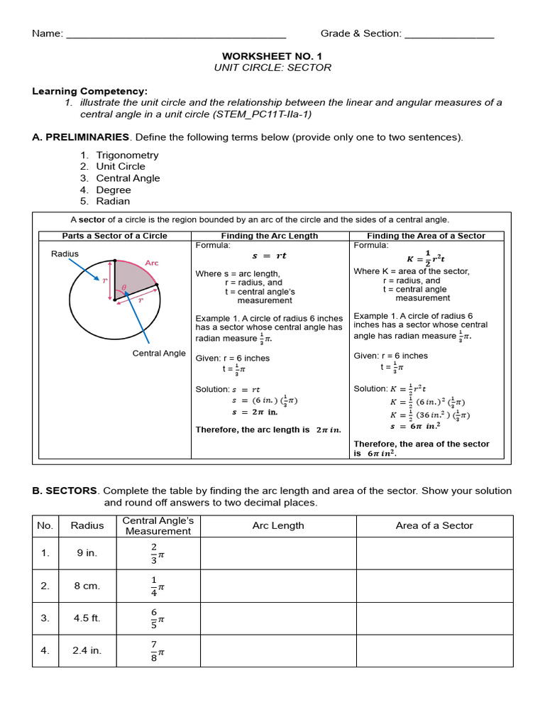 Unit Circle and Angle Measures Worksheet | PDF | Angle | Pi