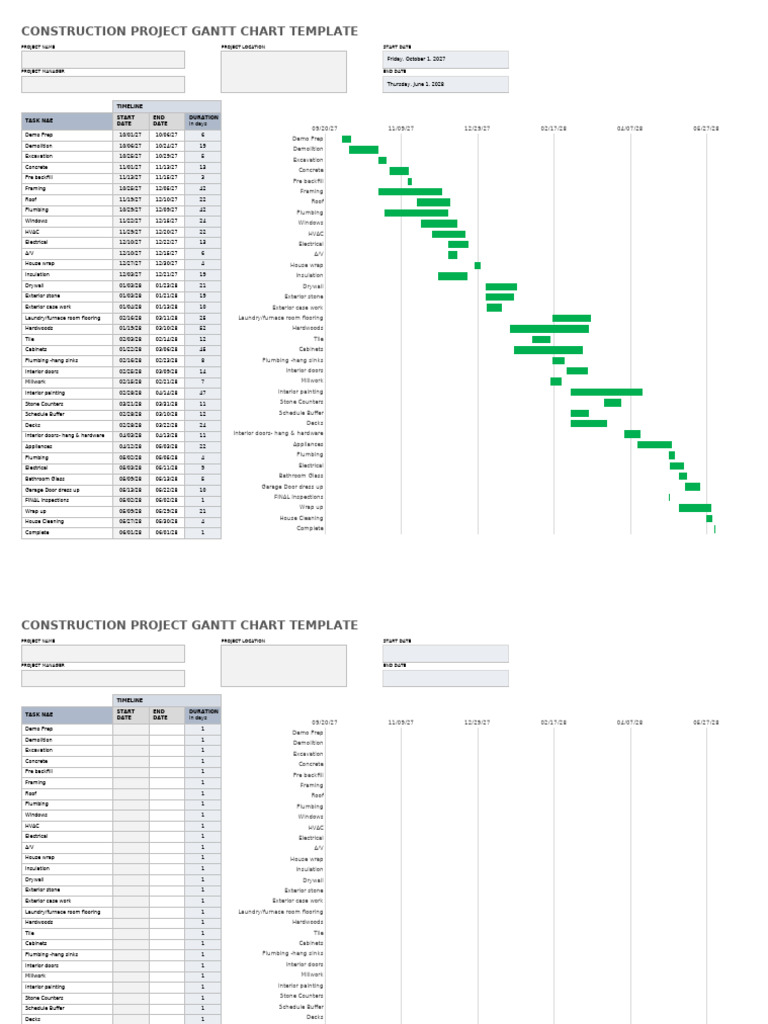 Construction Gantt Chart Template | PDF | Door | Flooring