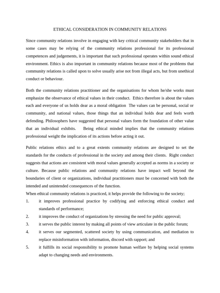 Ethical Values in Community Relations | PDF | Community | Social Psychology