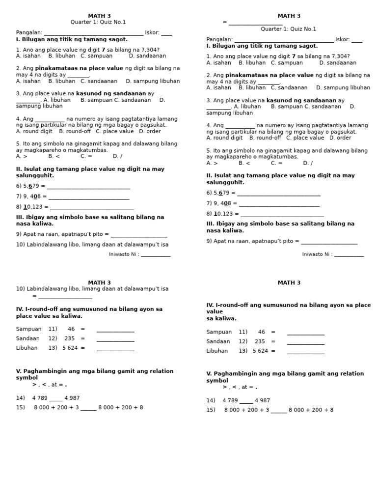 MATH 3 Summative Test Q1 | PDF