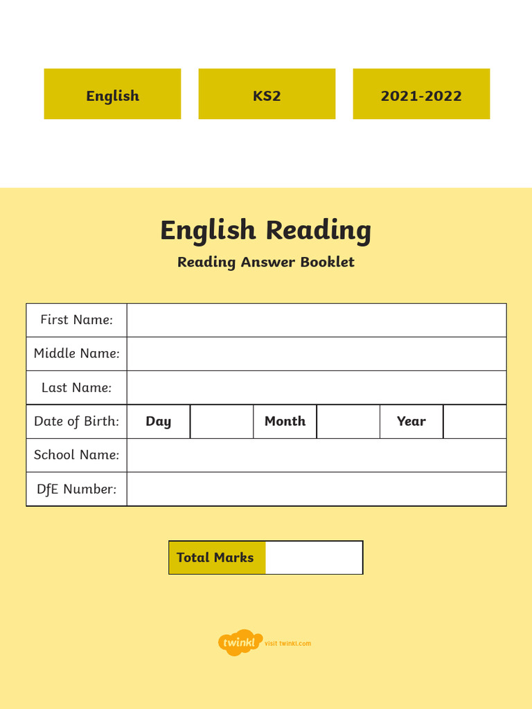 2019 Reading Answer Booklet