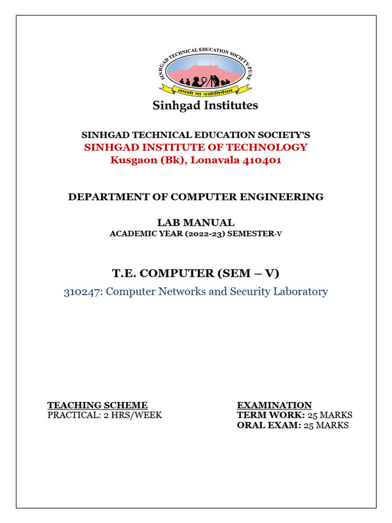 Computer Networks Lab Manual 2022-23 | PDF | Ip Address | Computer Network