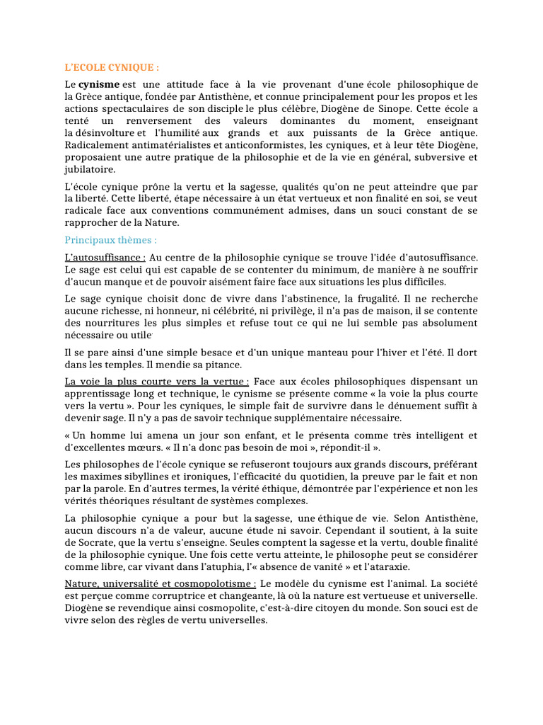 L'École Cynique : Philosophie et Vertu | PDF | Éthique de la vertu ...