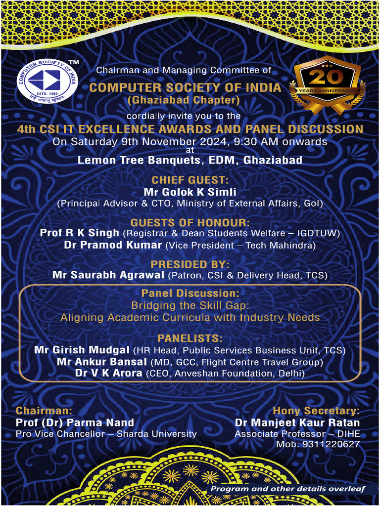 Invitation - CSI IT Excellence Awards - Nov2024 | PDF