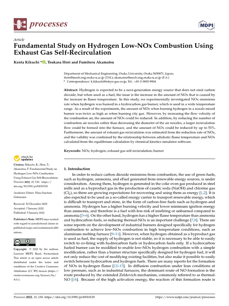 Fundamental Study On Hydrogen Low-NOx Combustion Using Exhaust Gas Self ...