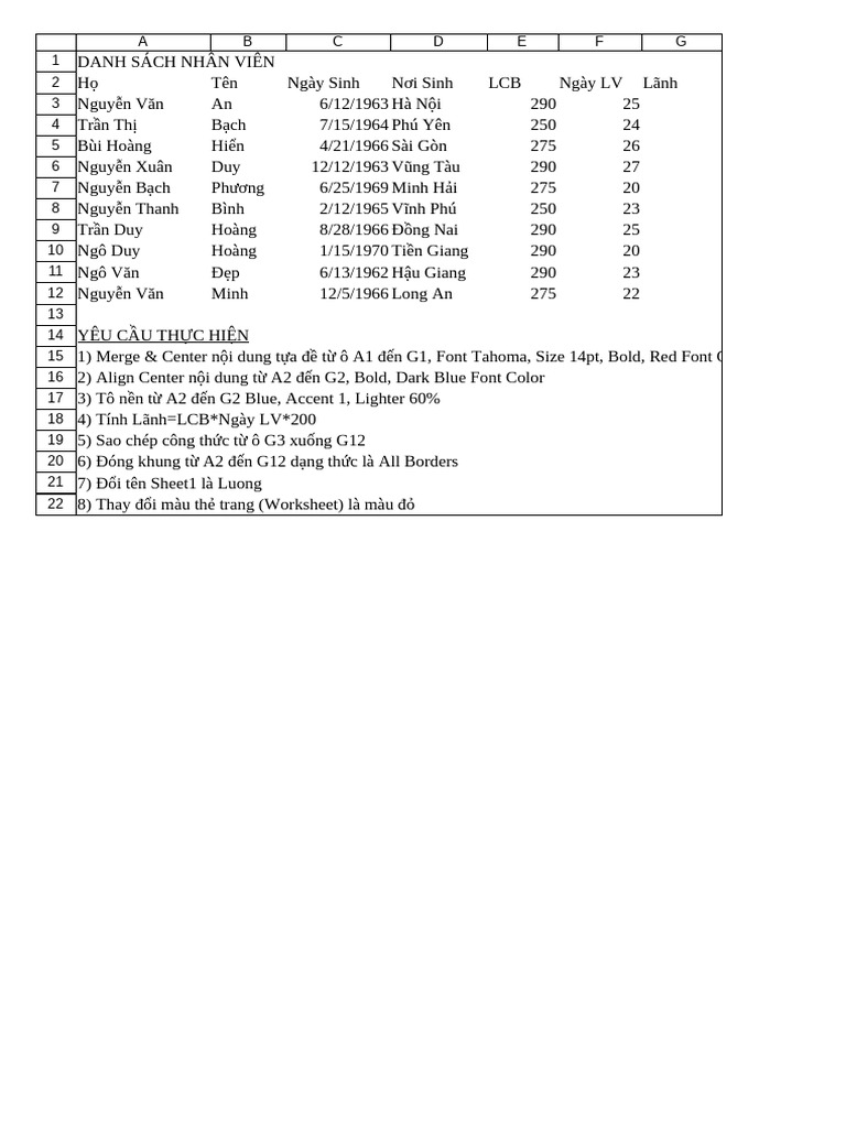 Bai Tap Excel | PDF