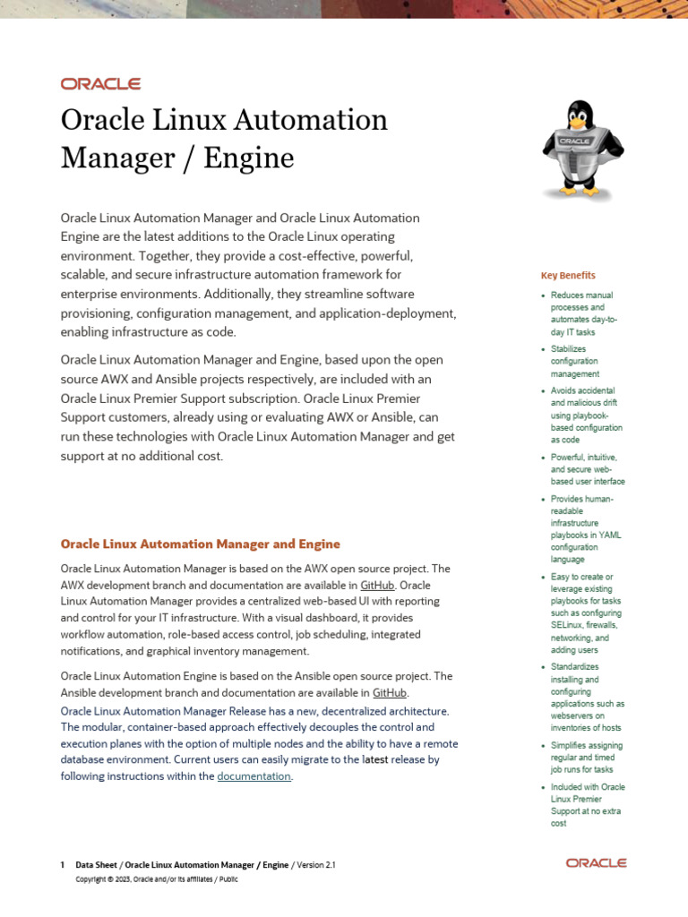 Oracle Linux Automation Manager - Engine Datasheet | PDF | Information ...