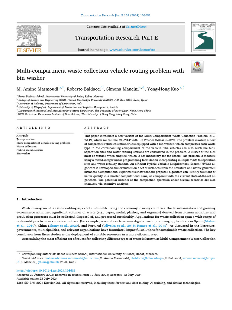 Multi Compartment Waste Collection Ve 2024 Transportation Research Part ...