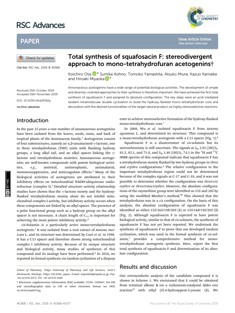 RSC Advances: Paper | PDF | Organic Synthesis | Ester