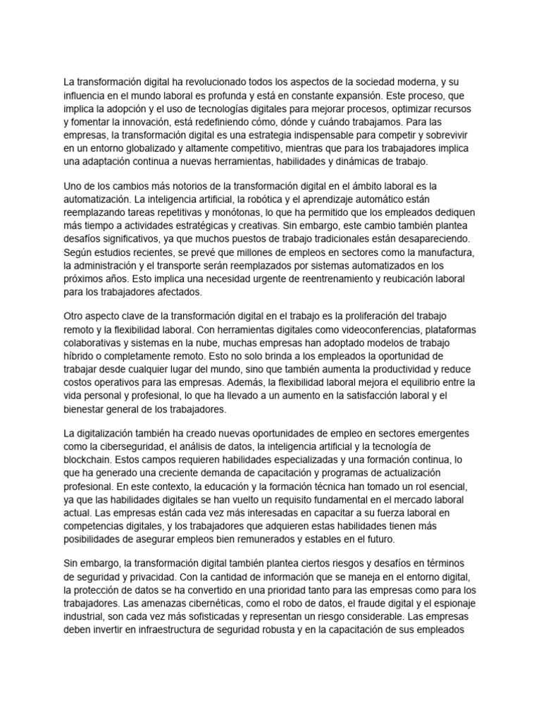 La Transformación Digital y Su Impacto en El Futuro Del Trabajo | PDF ...