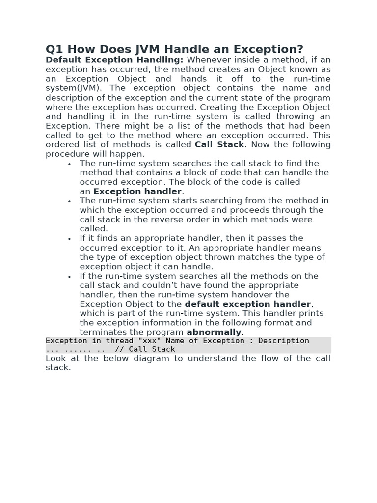 Q1 How Does JVM Handle An Exception | PDF | Teaching Methods ...