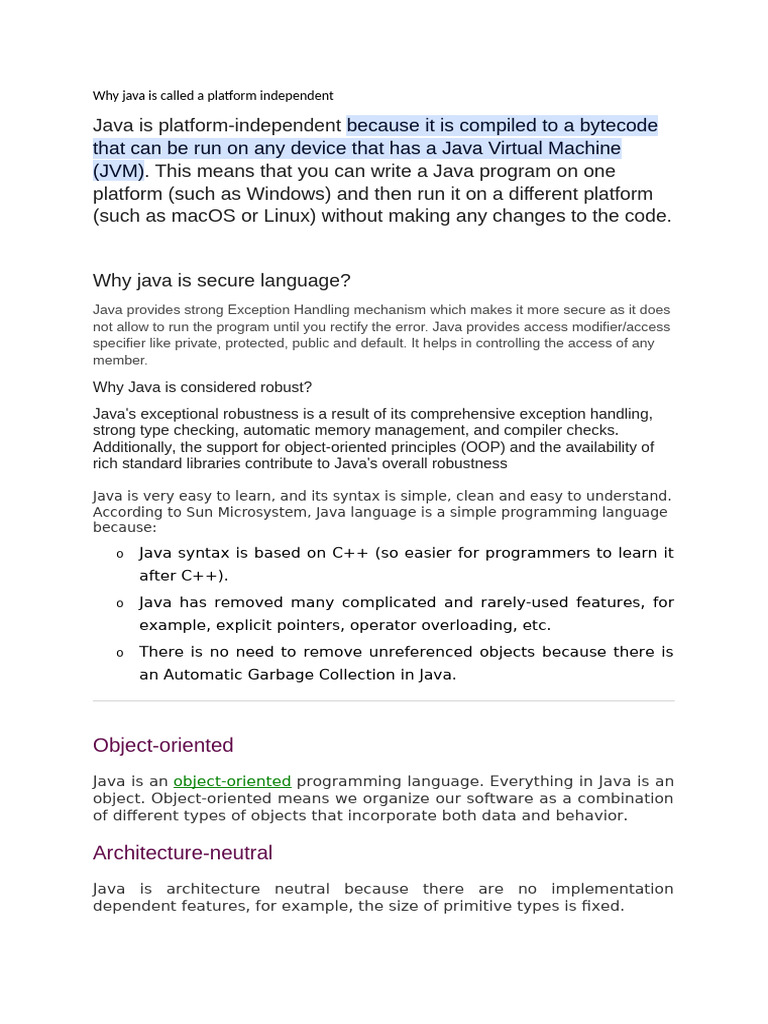 Why java is called an platform independent pdf java programming