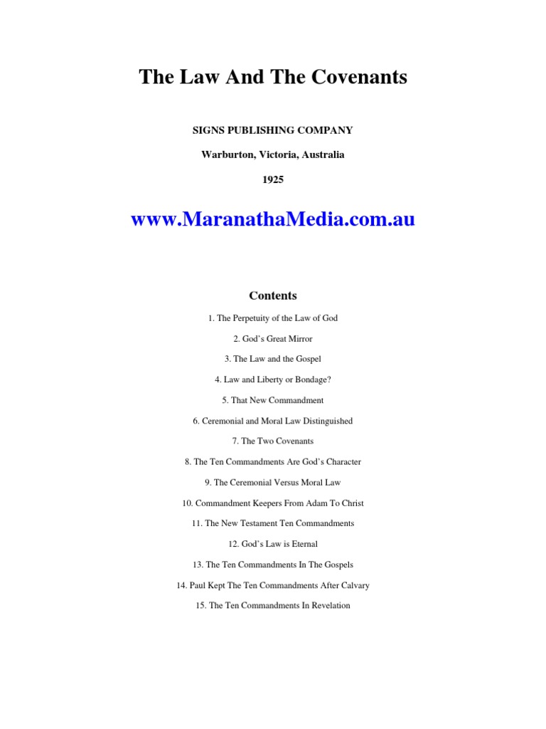 The Law and The Covenants Signs Publishing Company Warburton, Victoria, Australia 1925 PDF