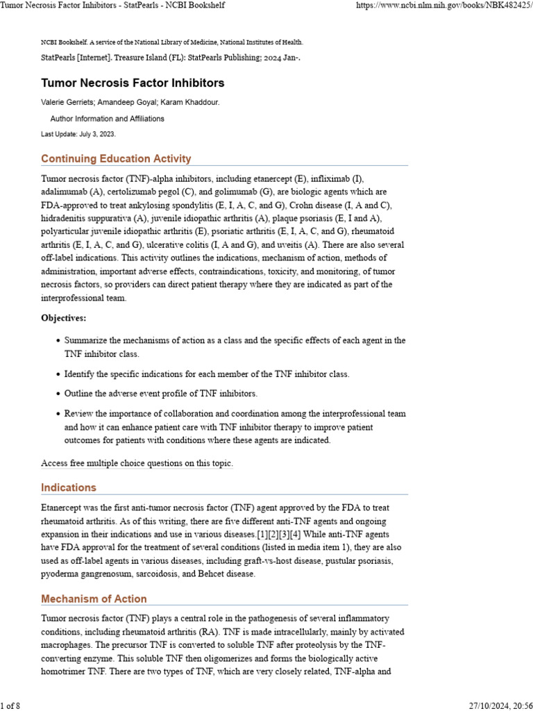 Tumor Necrosis Factor Inhibitors | PDF | Medical Specialties | Clinical ...