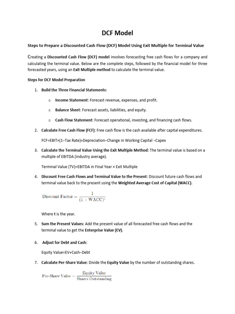 DCF Model with Exit Multiple Guide | PDF | Discounted Cash Flow | Free ...