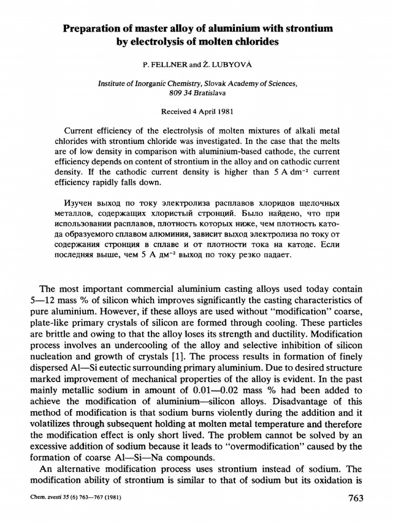 Preparation of Master Alloy of Aluminium With Strontium | PDF ...