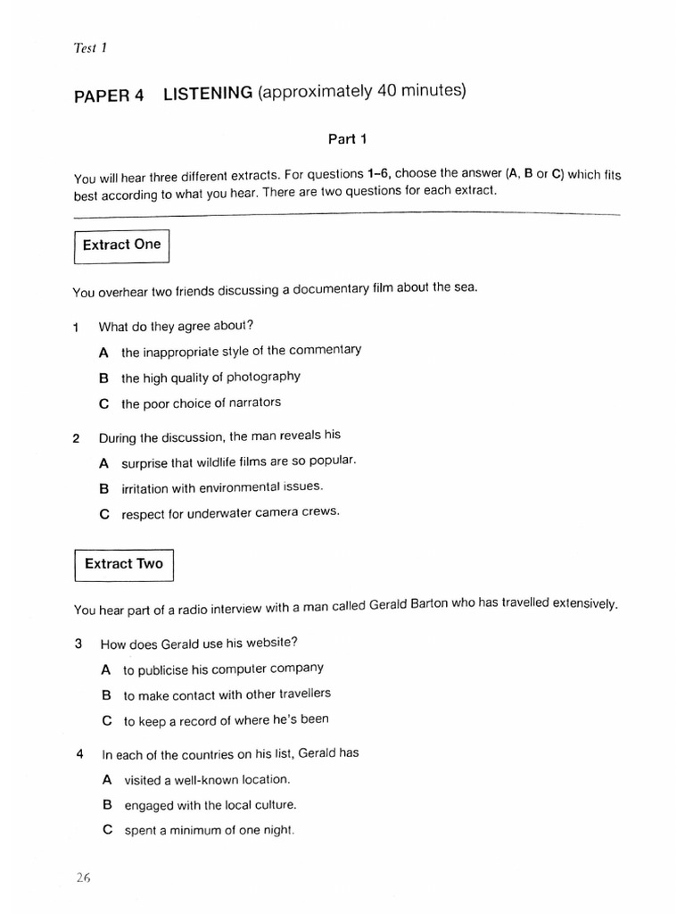 CAE Before 2015 Book 3 - Test 1 - Listening Part 1 | PDF
