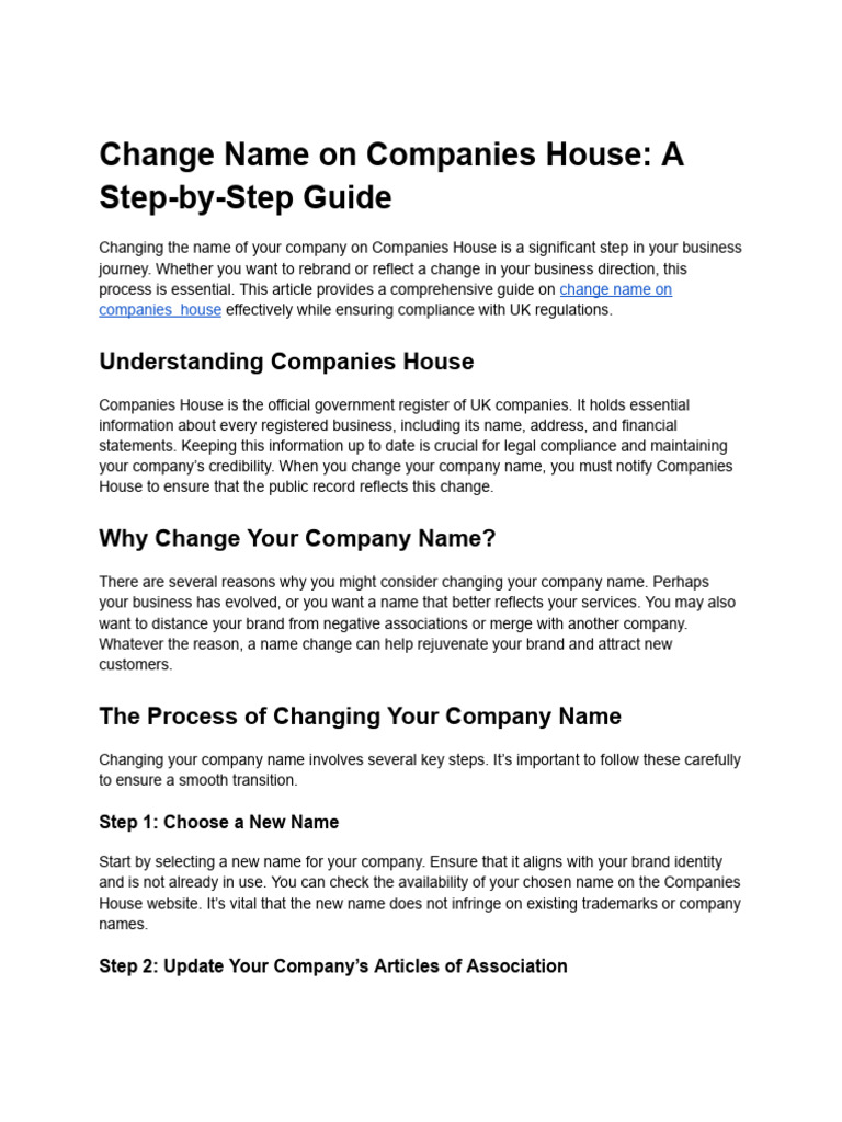 Change Name On Companies House - A Step-By-Step Guide | PDF | Brand ...