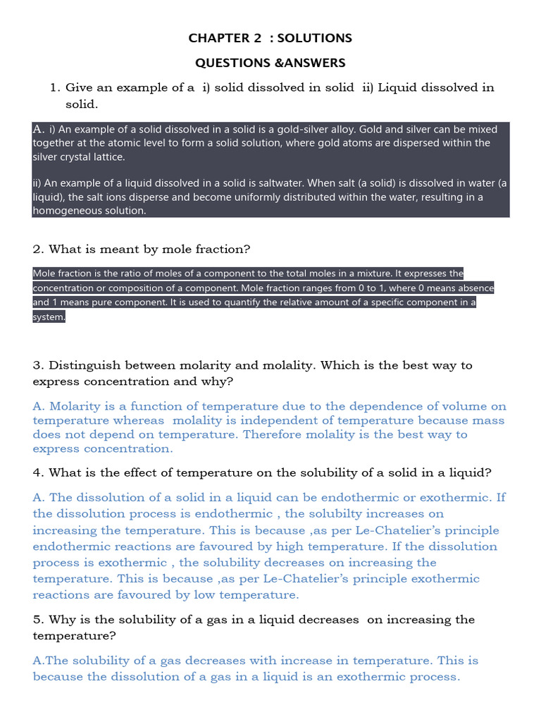 Chapter 2 Solutions Questions | PDF | Solubility | Physical Sciences