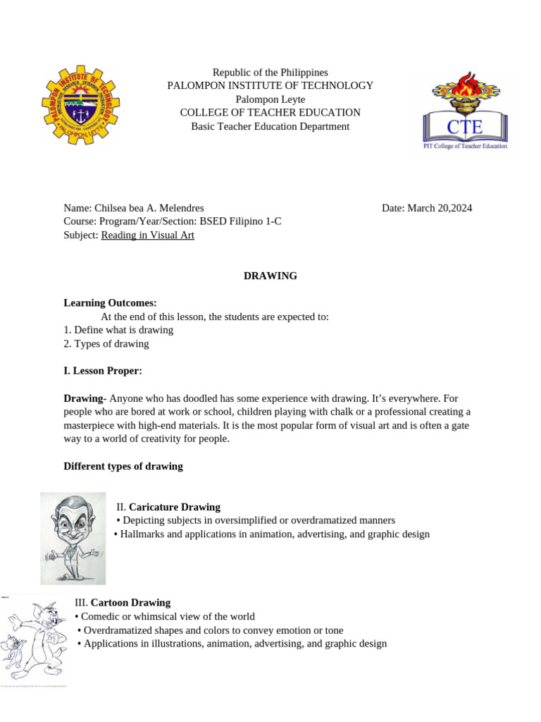 Types of Drawing in Visual Art | PDF | Drawing | Cartoon