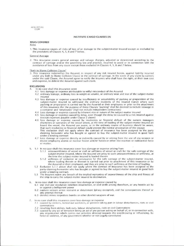 Marine Clause A | PDF